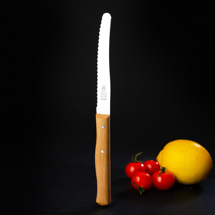 Windmühlenmesser - Tomatenmesser mit Wellenschliff - Rotbuche